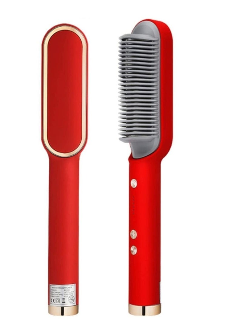 Hair straightener brush Electric Hot Comb Multifunctional Straight Hair Straightener Comb Negative Ion Anti-Scalding Styling Tool Straightening Brush (Red) - Image 1