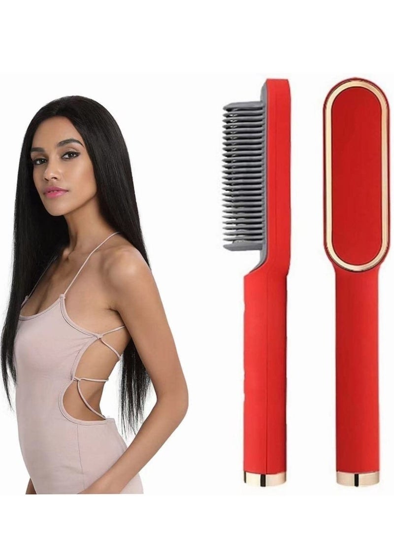 Hair straightener brush Electric Hot Comb Multifunctional Straight Hair Straightener Comb Negative Ion Anti-Scalding Styling Tool Straightening Brush (Red) - Image 2