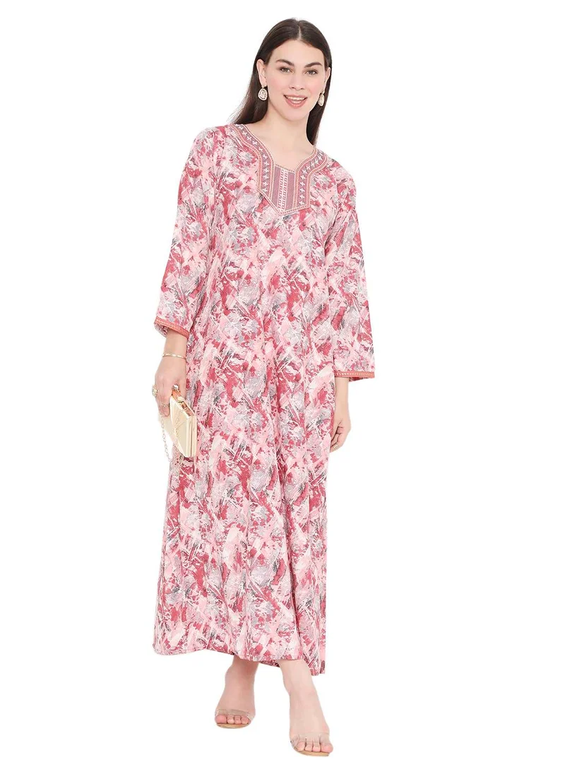 HANA & SARA MODERN PRINT AND THREAD EMBROIDERY WITH STYLISH COLOURS ARABIC KAFTAN JALABIYA DRESS