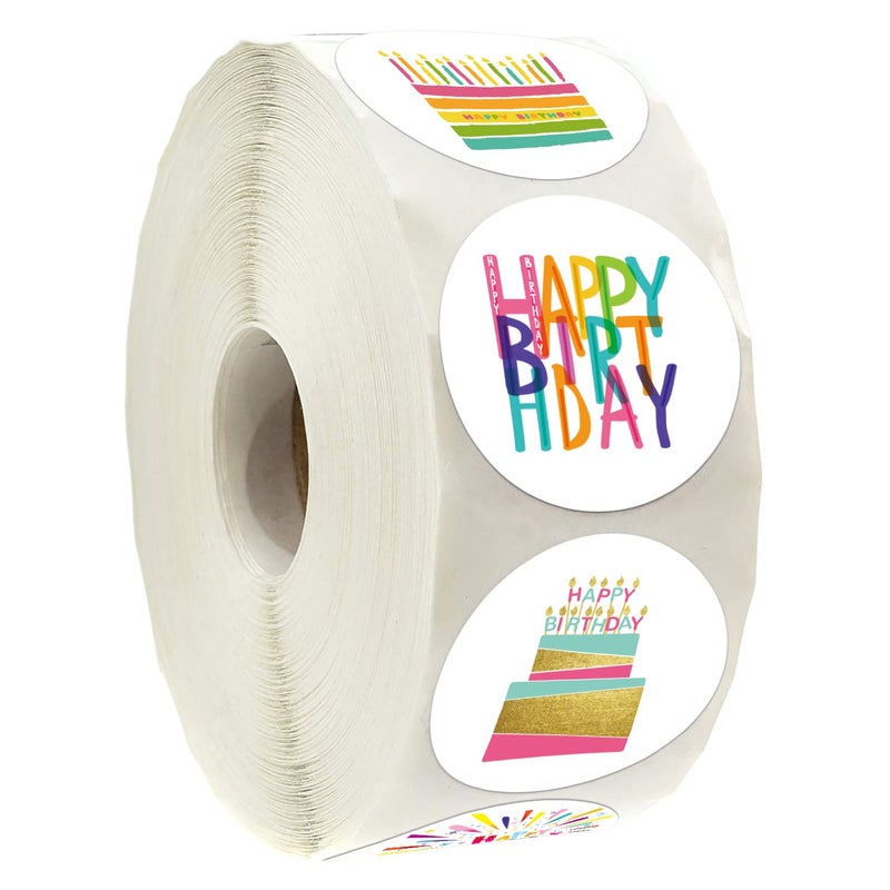 Happy Birthday Stickers 6 Unique Rainbow Designs Birthday Stickers for Kids Birthday Party Decoration 14 Inch 500 Pcs Per Roll