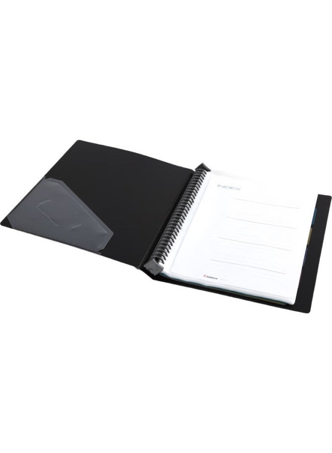 Comix Nf407A-S Loose-Leaf Binder, A4 Size, 40 Pages, 30 Rings, Plastic Cover, Black - Image 1