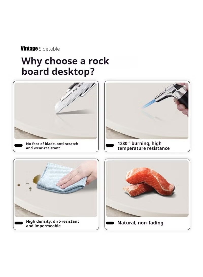 Sharpdo Side Table, Round Side Table, Rock Slab Table With Metal Frame, Coffee Table, Bedside Table, Suitable for Living Room, Bedroom, Indoor and Outdoor Use - Image 3