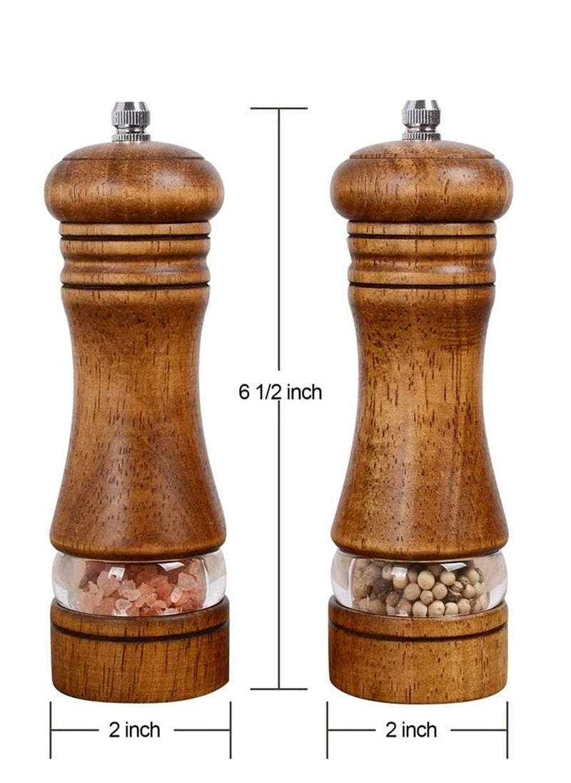 KASTWAVE Pepper Grinder, Wood Salt and Pepper Grinder Mills Sets, Classic Manual Salt Grinder Refillable Pepper Mill Sets with Acrylic Visible Window Adjustable Ceramic Grinding Rotor 6.5inch 2 Pack  - Image 2