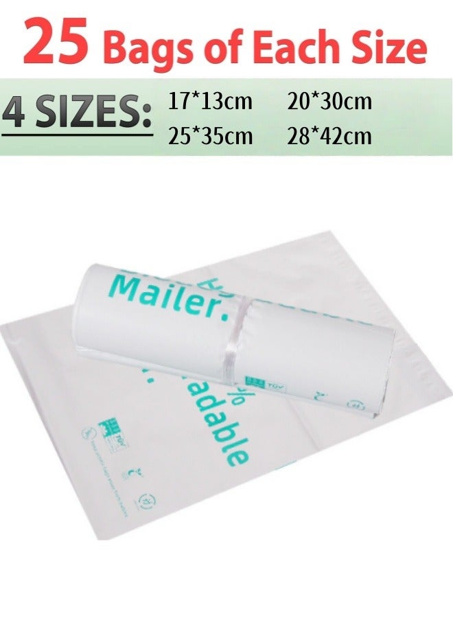 Ouyesyyds  100 كيس بريد ذاتي الغلق بأحجام مختلفة، مغلفات بلاستيكية من البولي بروبيلين، مغلفات شحن لموردي الأعمال الصغيرة، 4 أحجام، 25 كيسًا لكل كيس - Image 5