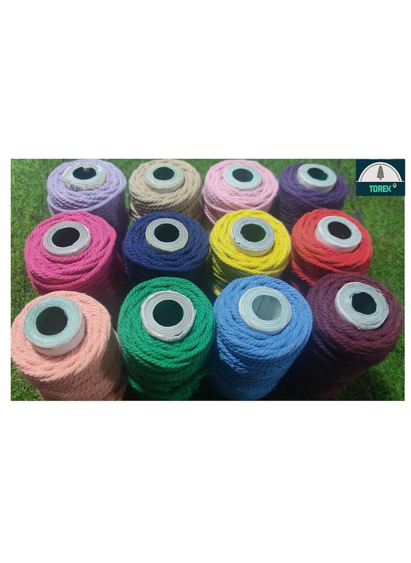 Torex TOREX | 3 Ply Twisted Macrame Thread 3mm Combo (Each Color 25 Meter),Cotton Rope Dori for Craft Thread for Macrame DIY and Other Projects (12 Pcs Multicolor)  - Image 4