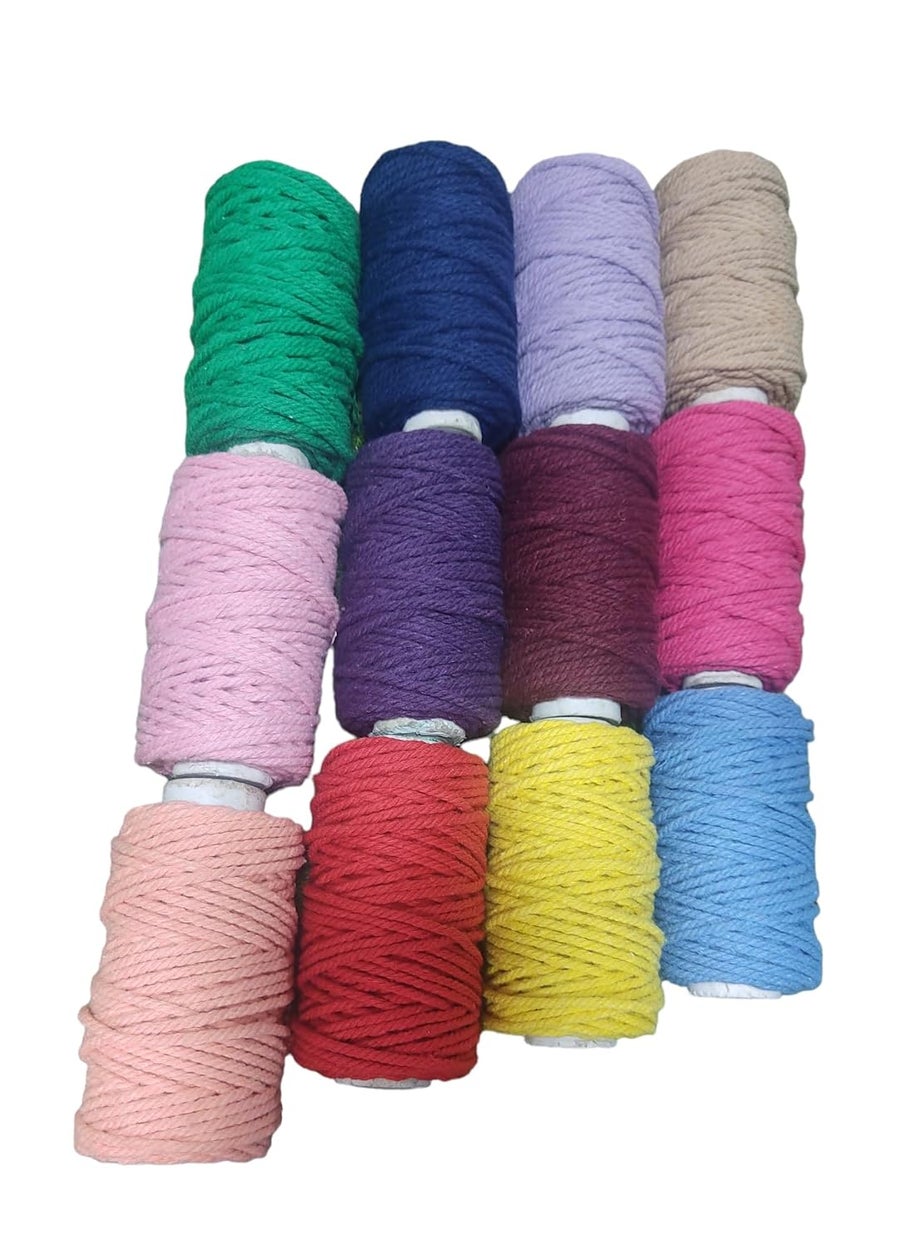 Torex TOREX | 3 Ply Twisted Macrame Thread 3mm Combo (Each Color 25 Meter),Cotton Rope Dori for Craft Thread for Macrame DIY and Other Projects (12 Pcs Multicolor)  - Image 3