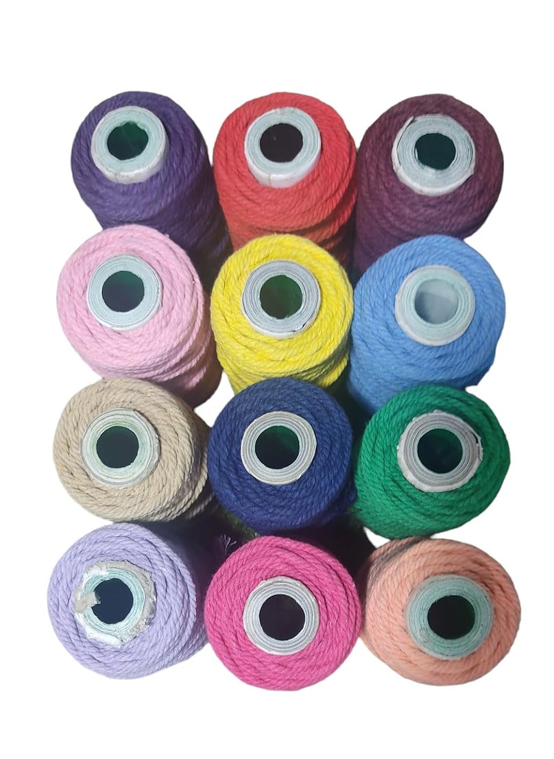 Torex TOREX | 3 Ply Twisted Macrame Thread 3mm Combo (Each Color 25 Meter),Cotton Rope Dori for Craft Thread for Macrame DIY and Other Projects (12 Pcs Multicolor)  - Image 2