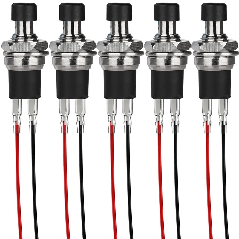 DIYhz 5Pcs Self-Locking SPST Latching Type Dash ON/Off Black Push Button Switch AC 250V/3A Line Length 20cm - Image 1