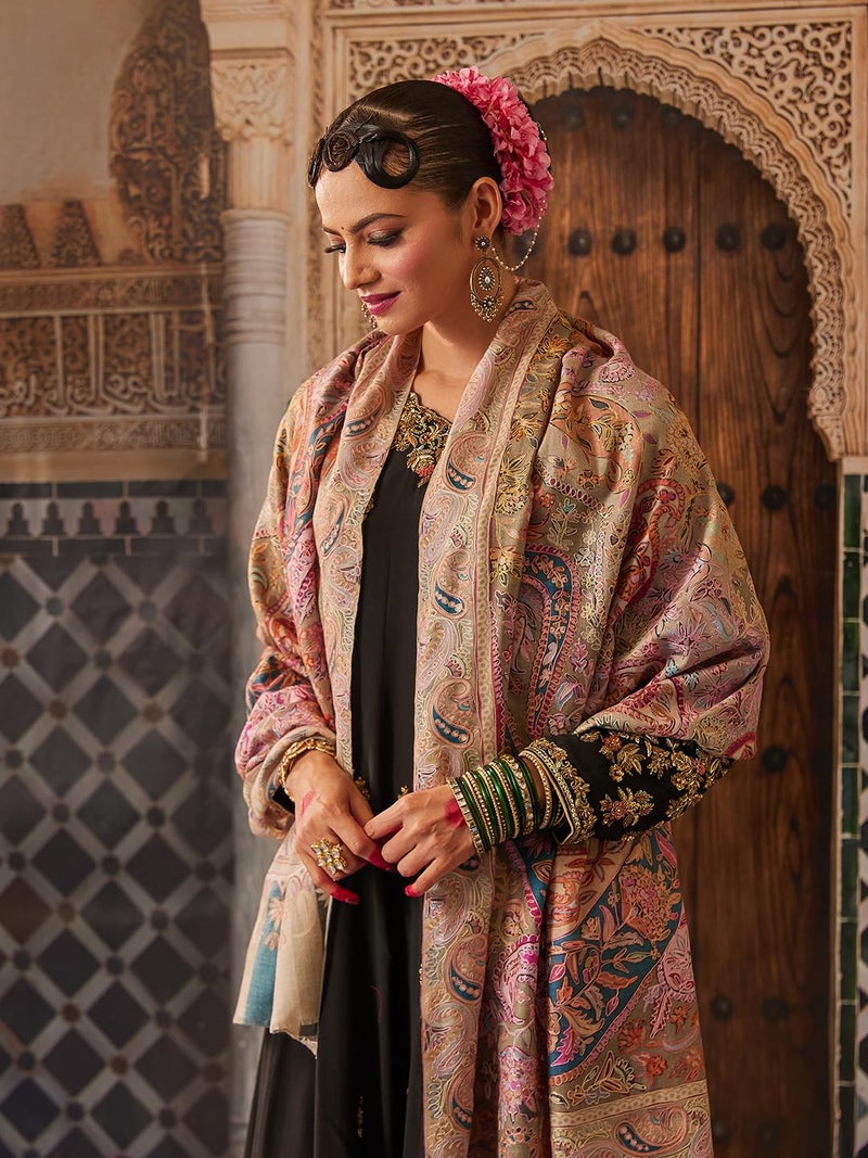 Pashmoda بشمودة للنساء - وشاح بشمينا كشميري فاخر من صوف ناعم، وشاح وكشمير مطرز بنمط كالامكاري، قماش مستدام وطبيعي (المقاس 40x80) - Image 3