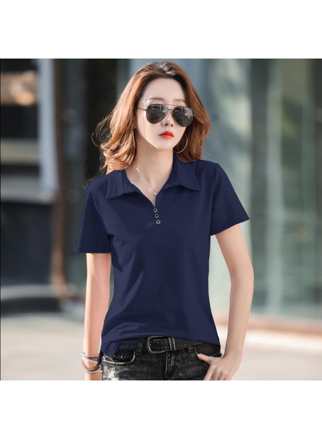 Early Spring And Summer New Women's Short-sleeved T-shirt Cotton Loose Lapel Base Shirt Polo Collar Top Trendy Undershirt