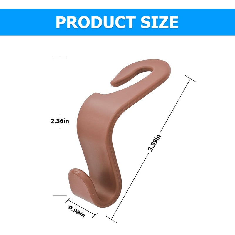 Hanemia 4PCS Car Back Seat Headrest Hooks, Rear Car Seat Storage Headrest Hanger Holder Hooks Organizer, Universal Auto Interior Accessories for Bag Purse Handbag Cloth Coats Grocery (Brown) - Image 3