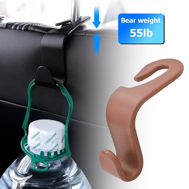 Hanemia 4PCS Car Back Seat Headrest Hooks, Rear Car Seat Storage Headrest Hanger Holder Hooks Organizer, Universal Auto Interior Accessories for Bag Purse Handbag Cloth Coats Grocery (Brown) - Image 4