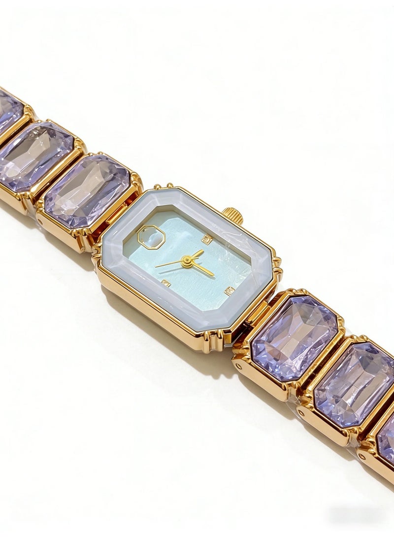 Swarovski Millenia Octagon Crystal Watch - Light Blue & Purple Gold-Tone Ladies' Quartz Wristwatch (Model: 5729722) - Image 3