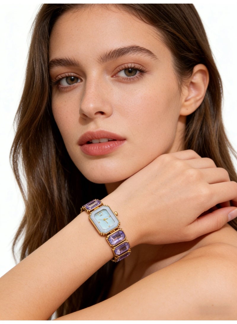 Swarovski Millenia Octagon Crystal Watch - Light Blue & Purple Gold-Tone Ladies' Quartz Wristwatch (Model: 5729722) - Image 4