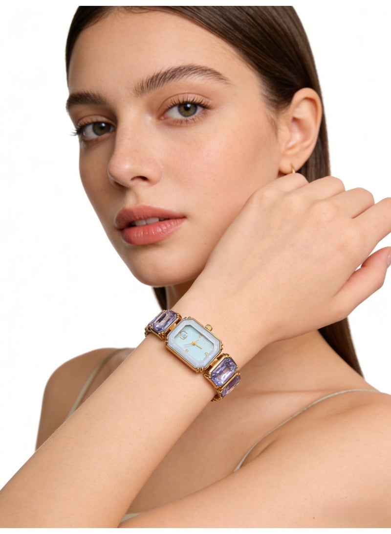Swarovski Millenia Octagon Crystal Watch - Light Blue & Purple Gold-Tone Ladies' Quartz Wristwatch (Model: 5729722) - Image 2