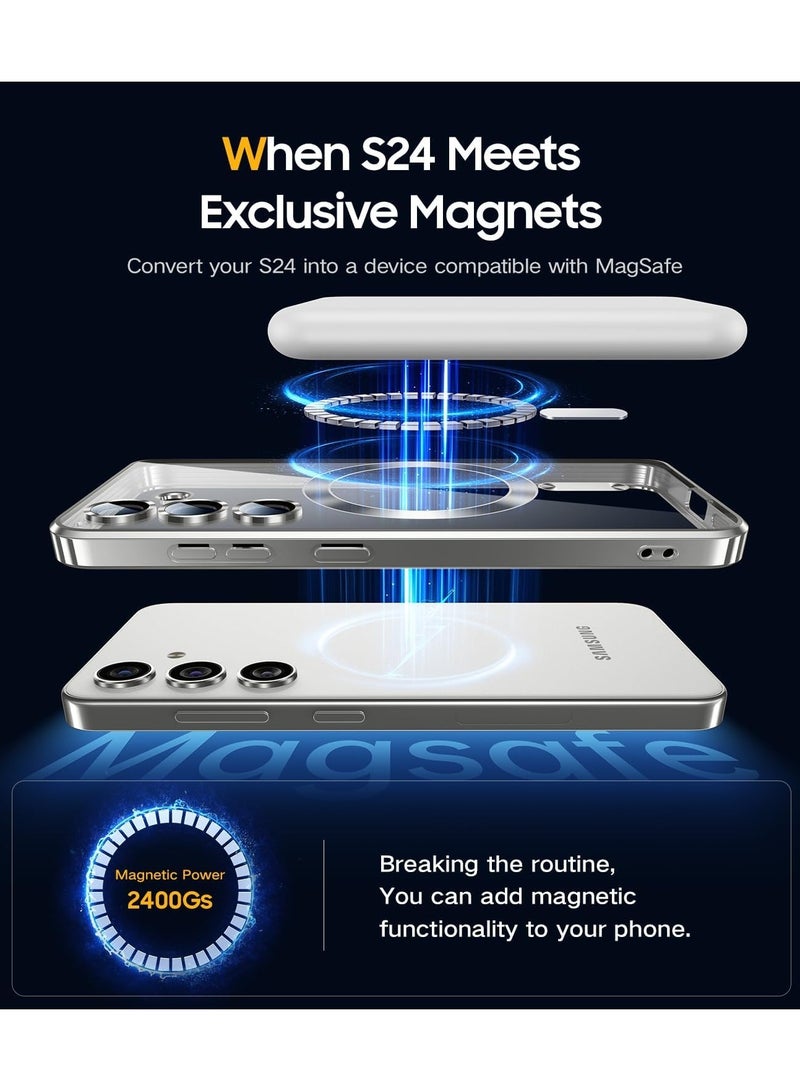 Magnetic Titanium Color for Samsung Galaxy S24 Case with Full Camera Protection [No.1 Strong N56 Magnets] [Military Grade Drop Protection] for Magsafe Women Girls Phone Case -Silver  - Image 2