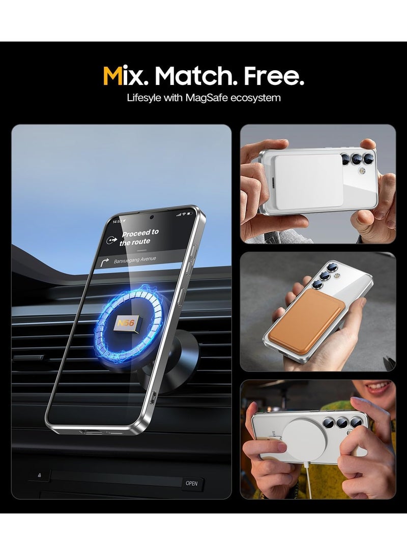 Magnetic Titanium Color for Samsung Galaxy S24 Case with Full Camera Protection [No.1 Strong N56 Magnets] [Military Grade Drop Protection] for Magsafe Women Girls Phone Case -Silver  - Image 4