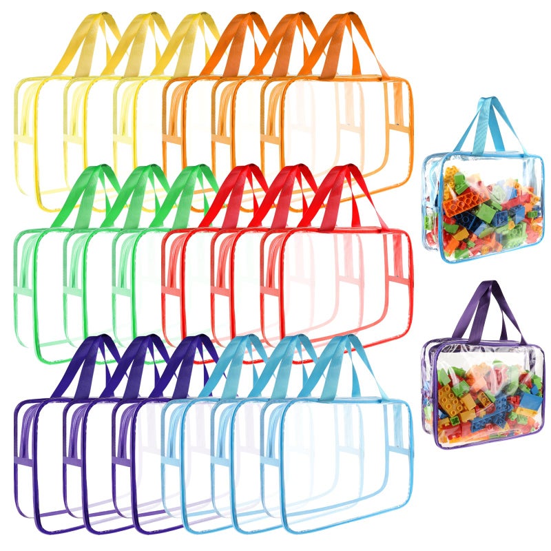 MBJZSL 18 Packs Large Toy Storage Bags With Labels  6 Colors Clear Pvc Toy Storage Organizer With Zipper  Waterproof Reuseful Clear Organizer Bags For Building Blocks  Puzzles  Kids Books  Board Game - Image 1