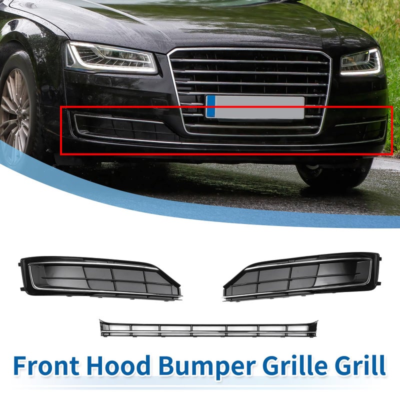Generic X AUTOHAUX 1 Set Lower Front Hood Bumper Grille Grill Fog Lamp Light Grille Cover No.4H0807679 for Audi A8(D4PA) 2015-2018 Black  - Image 2