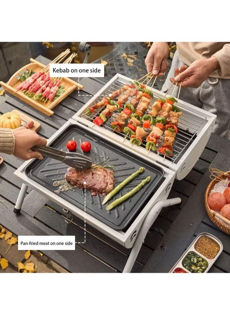 Portable Charcoal Grill With Cover And Chimney，Double Sided Barbecue,Tabletop BBQ Grill For Outdoor Camping Backyard Party Cooking ,White - pzsku/Z025F4C668B3B2D1CF0E1Z/45/_/1698747567/8e97582f-c9ae-4b87-bfdb-6931625614f9