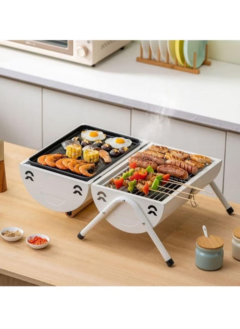 Portable Charcoal Grill With Cover And Chimney，Double Sided Barbecue,Tabletop BBQ Grill For Outdoor Camping Backyard Party Cooking ,White - pzsku/Z025F4C668B3B2D1CF0E1Z/45/_/1698747570/7b092af8-b809-4d34-86d1-82652074a45f