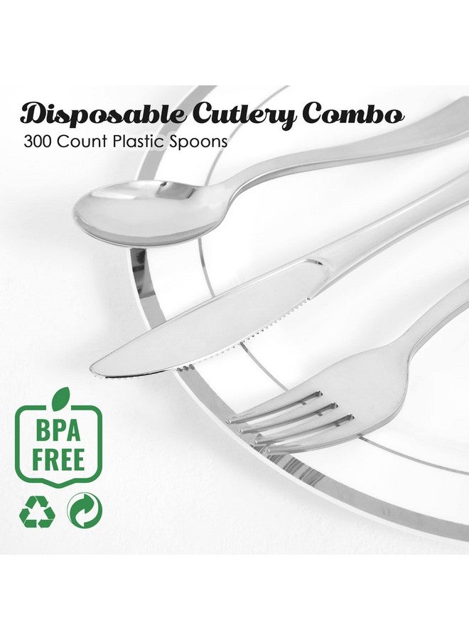 FOCUSLINE 300 Pack 6.8" Disposable Silver Plastic Spoons, Solid and Durable Plastic Cutlery Spoons, Heavy Duty Disposable Utensil Silverware for Catering, Parties, Dinners, Weddings - Image 5