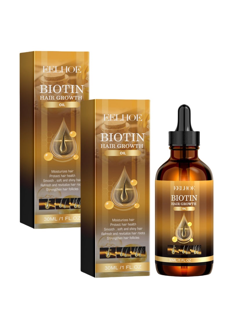 EELHOE 2-PACK Biotin Hair Care Oil,Deeply Moisturizes The Scalp, Repairs Damaged Hair And Makes It Smooth And Shiny 30ml*2 - Image 1