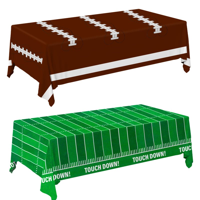 Yunfan Football Party Decorations 2Pcs Disposable Football Tablecloth 54"x108" Brown Green Plastic Touchdown Table Cover for Football Decorations Birthday Foot Ball Party Game Day - Image 1