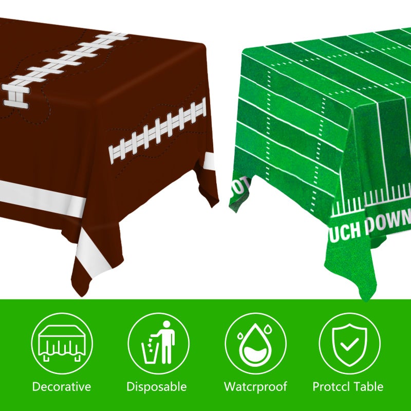 Yunfan Football Party Decorations 2Pcs Disposable Football Tablecloth 54"x108" Brown Green Plastic Touchdown Table Cover for Football Decorations Birthday Foot Ball Party Game Day - Image 3