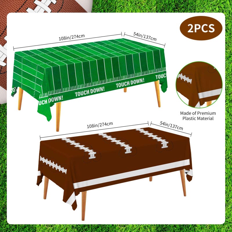 Yunfan Football Party Decorations 2Pcs Disposable Football Tablecloth 54"x108" Brown Green Plastic Touchdown Table Cover for Football Decorations Birthday Foot Ball Party Game Day - Image 2