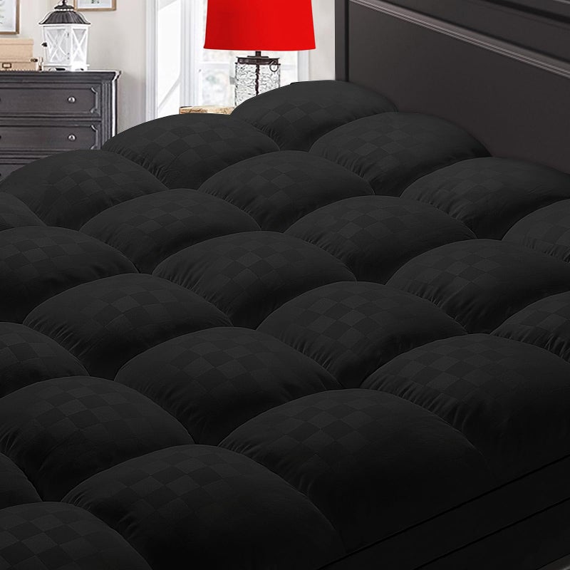 SameBed حشوة مرتبة SameBed للملكة، غطاء مرتبة سميك إضافي لآلام الظهر، واقي مرتبة مبرد بجيب عميق من 8-21 بوصة، حشوة بديلة من الريش مملوءة بشكل زائد، أسود - Image 1