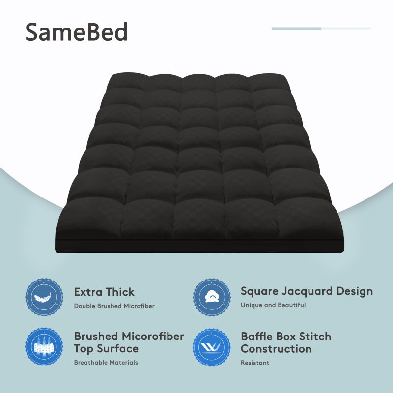 SameBed حشوة مرتبة SameBed للملكة، غطاء مرتبة سميك إضافي لآلام الظهر، واقي مرتبة مبرد بجيب عميق من 8-21 بوصة، حشوة بديلة من الريش مملوءة بشكل زائد، أسود - Image 2