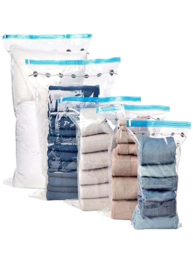 Vivatra Vacuum Compression Storage Bags with Hand Pump - Large, 5-Pack, Plastic (Pack of 5, Transparent) - Image 1