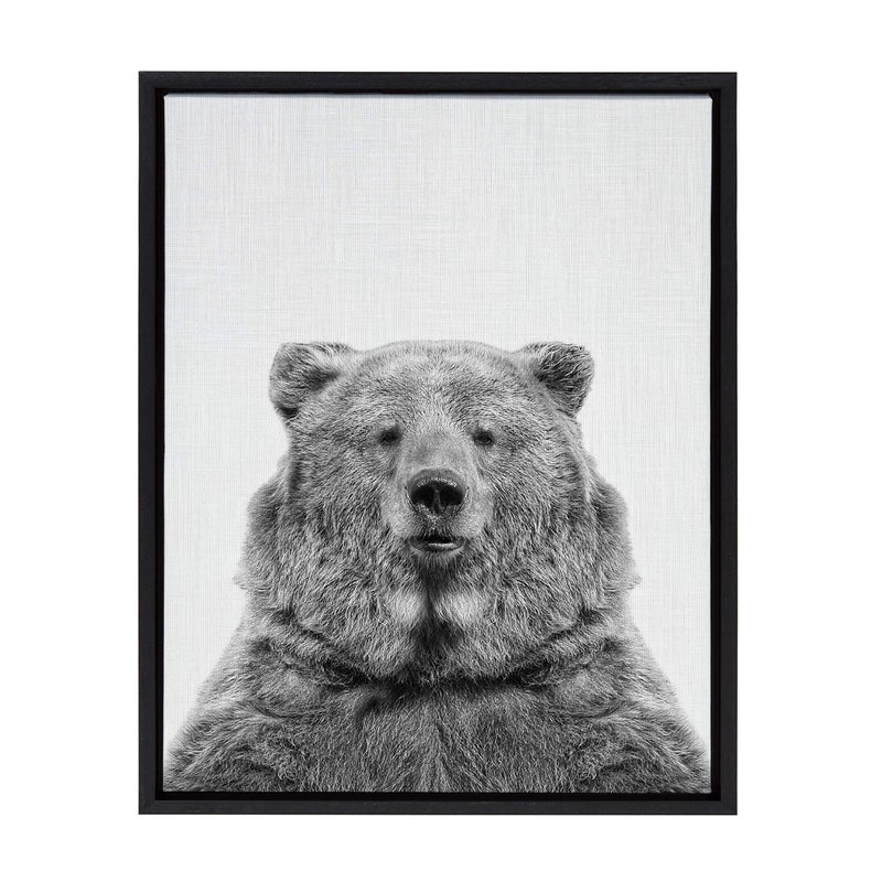 Kate and Laurel Kate and Laurel Sylvie Bear Animal Print Black and White Portrait Framed Canvas Wall Art by Simon Te Tai 18x24 Black Cute Bear Wall Art for Bedroom Entryway Living Room Or Nursery 