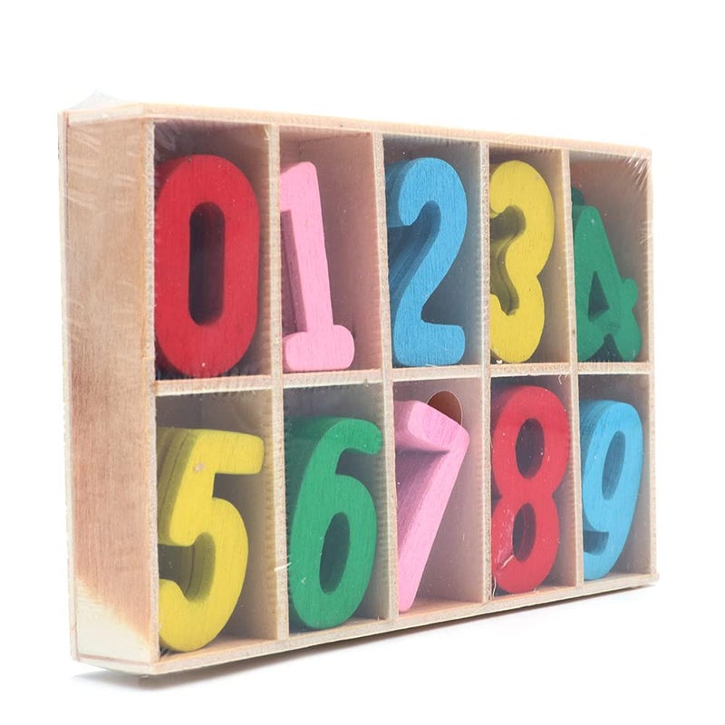 ANCLLO ANCLLO Mixed Rainbow Colors Wooden 0-9 Numbers Decorations Early Educational Learning with Storage Box  - Image 1