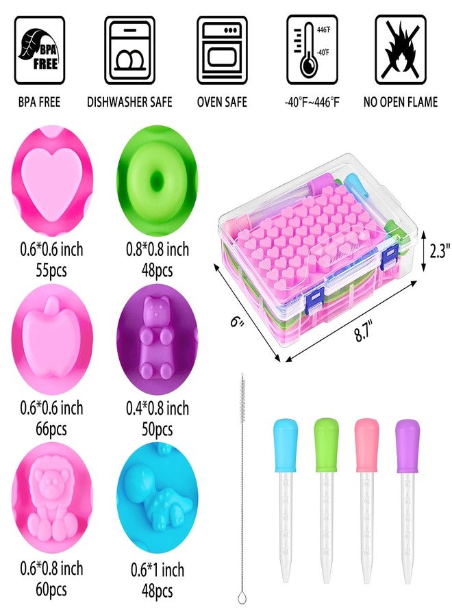 CLUEWR 6 Pcs Mini Gummy Candy Molds Set, Silicone Bear Donut Dinosaur Fruit Snack Molds with 4 Droppers, Storage Box and Brush for Small Jello Candy Chocolate Gummy - Image 2