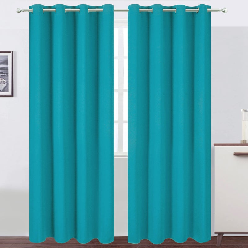 LEMOMO Teal/Turquoise Kids Blackout Curtains for Bedroom/52 X 84 Inch/Set of 2 Panels Thermal Insulated Living Room Curtains - Image 1
