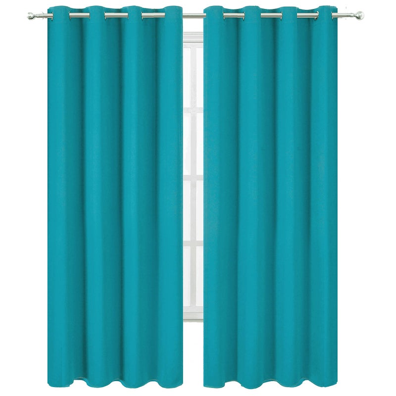 LEMOMO Teal/Turquoise Kids Blackout Curtains for Bedroom/52 X 84 Inch/Set of 2 Panels Thermal Insulated Living Room Curtains - Image 2