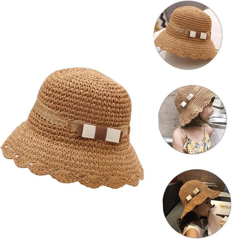 قبعة صيد خفيفة الوزن للفتيان والفتيات مع زينة القوس للأنشطة الخارجية كاكي - Image 3