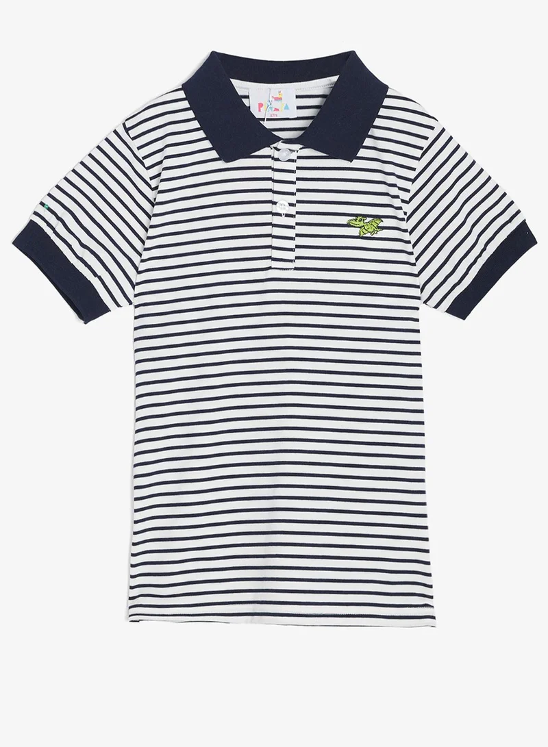 Pinata Flying Dragon Stripe Cotton Polo Tshirt