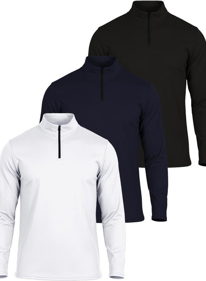 REALESSENTIALS 3 Pack: Men's Mesh Long Sleeve Athletic Quarter Zip Pullover - Outdoor UPF 50+ (Available in Big & Tall) - Image 1