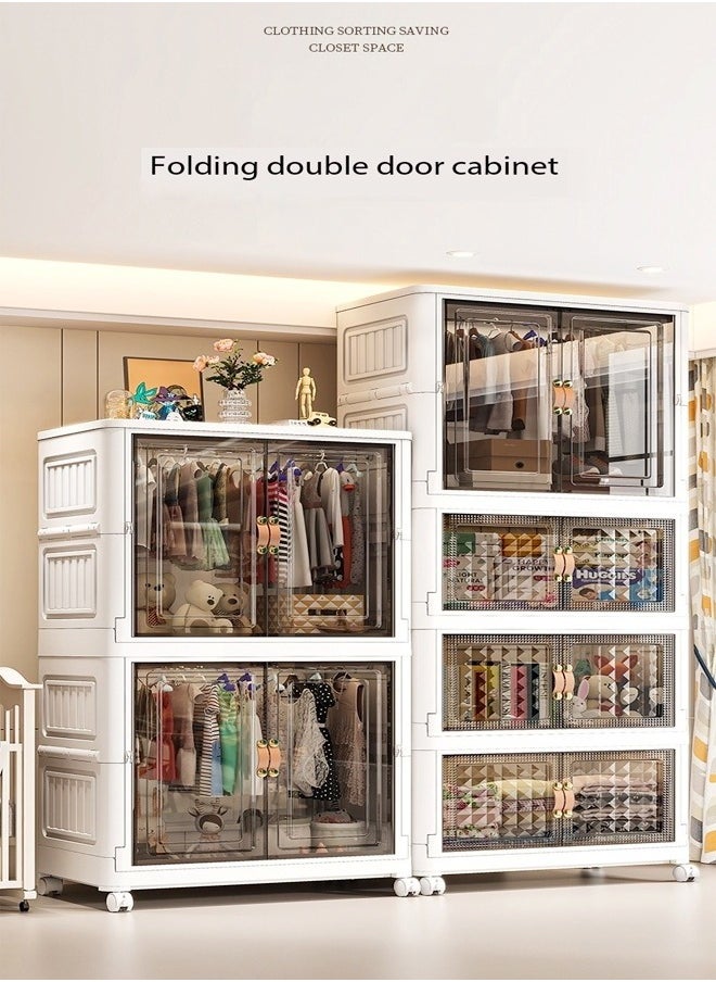 fashionhome صندوق تخزين بلاستيكي قابل للطي وقابل للتكديس بأربعة طبقات مع عجلات ومنظمات خزانة بباب مزدوج قابلة للطي وحاويات تخزين مفتوحة من الأمام مع عجلات للمنزل والمكتب مقاس 65 × 38 × 165 سم  - Image 3