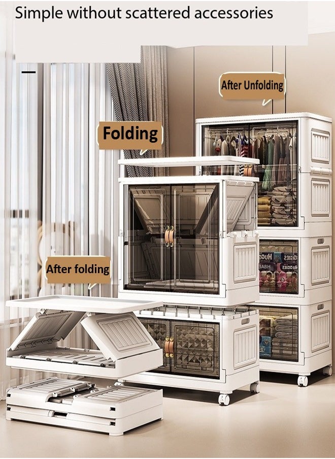 fashionhome صندوق تخزين بلاستيكي قابل للطي وقابل للتكديس بأربعة طبقات مع عجلات ومنظمات خزانة بباب مزدوج قابلة للطي وحاويات تخزين مفتوحة من الأمام مع عجلات للمنزل والمكتب مقاس 65 × 38 × 165 سم  - Image 4