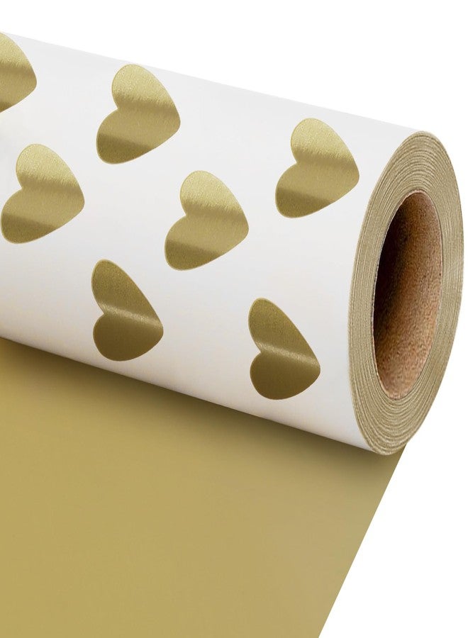 LaRibbons Reversible Wedding Wrapping Paper Roll, Gift Wrapping Paper with Gold Heart on White Design, Perfect for Birthday, Bridal Shower, Anniversaries, Engagement, 17 Inch × 33 Feet - Image 1