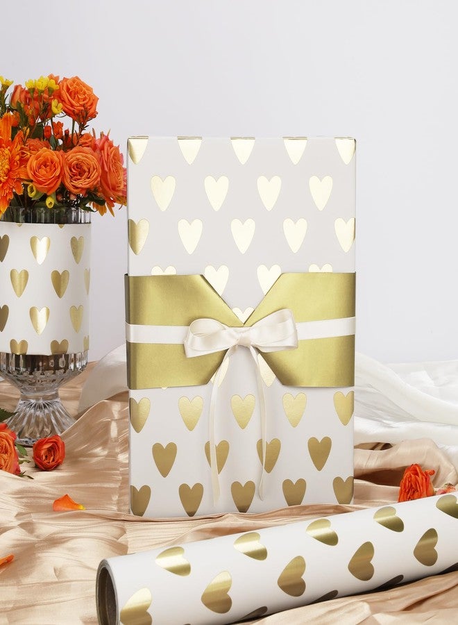 LaRibbons Reversible Wedding Wrapping Paper Roll, Gift Wrapping Paper with Gold Heart on White Design, Perfect for Birthday, Bridal Shower, Anniversaries, Engagement, 17 Inch × 33 Feet - Image 2