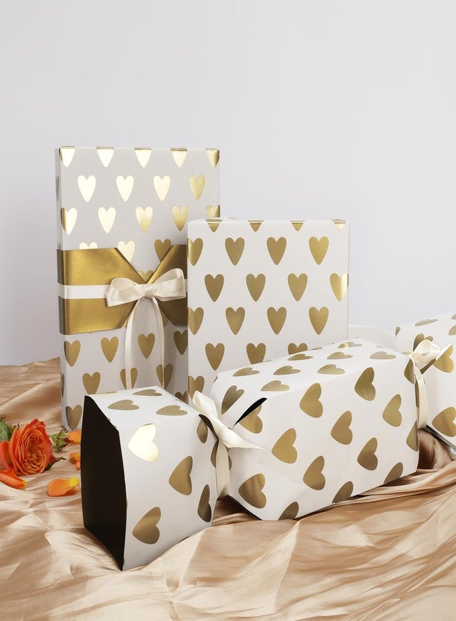 LaRibbons Reversible Wedding Wrapping Paper Roll, Gift Wrapping Paper with Gold Heart on White Design, Perfect for Birthday, Bridal Shower, Anniversaries, Engagement, 17 Inch × 33 Feet - Image 3