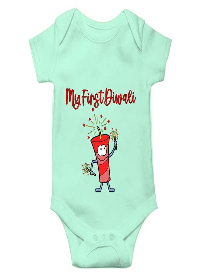 Mott2 Diwali Special Unisex Baby Romper - My 1st Diwali (0-3 Months Green) - Image 1
