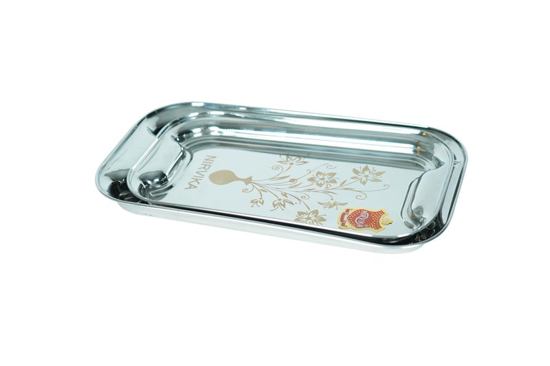 Nirvika Stainless Steel Serving Tray/Lemon Platter with Steel Finish, Rectangular Multipurpose Tray DishSet of 2 - Image 2