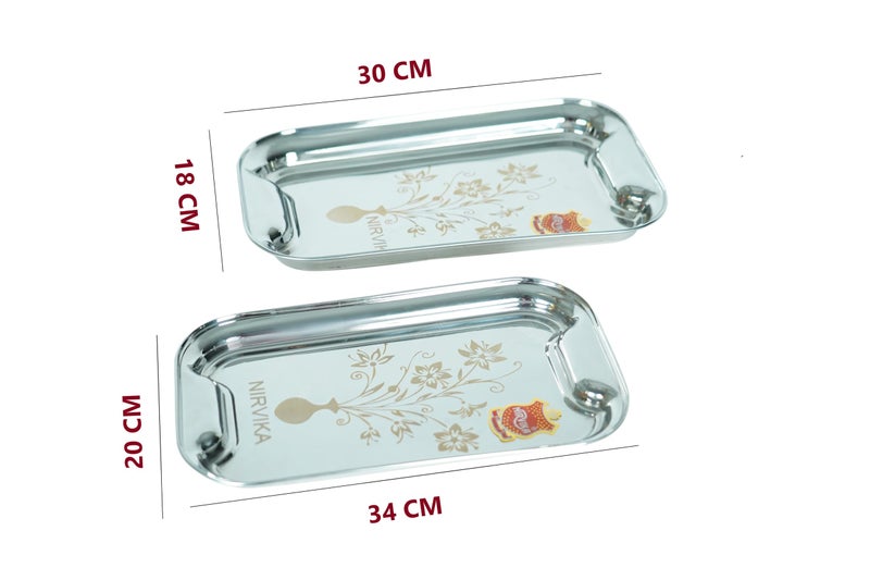 Nirvika Stainless Steel Serving Tray/Lemon Platter with Steel Finish, Rectangular Multipurpose Tray DishSet of 2 - Image 5