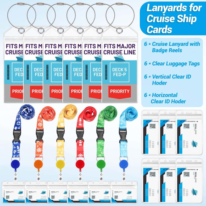 Billbotk Cruise Lanyards, 6 Pack Waterproof Cruise Luggage Tags with Ship Key Card Badge Holder Travel Lanyard Retractable, Cruise Essentials Accessories - Image 2